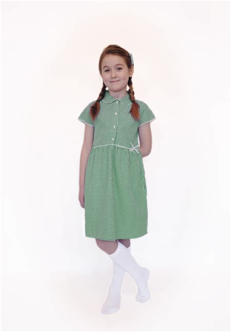 Organic School Uniform Green Summer Gingham Checked Dress