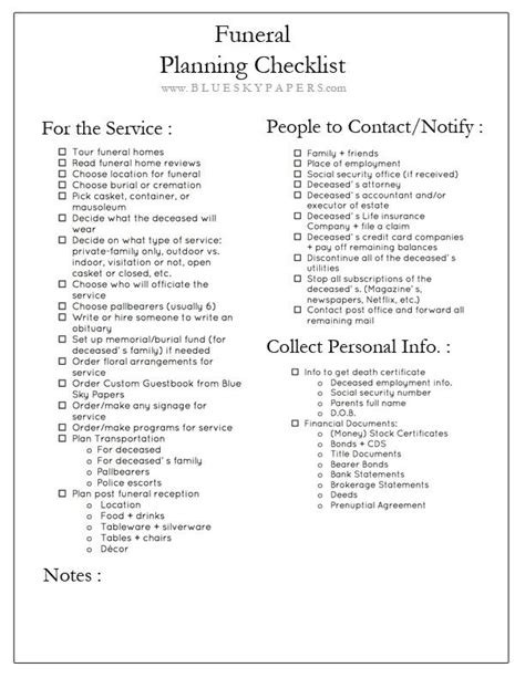 Free Printable Funeral Planning Guide