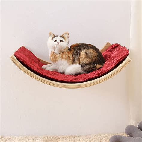 197 Curved Wall Mounted Cat Bed Cat Shelf With Cushioned Mat Red
