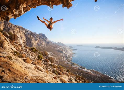 Female Rock Climber Falling Of A Cliff Stock Image Image 49622387