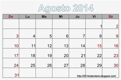 Calendario Agosto 2014 En Excel Calendario 2014 Para Imprimir