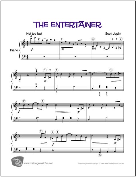 The Entertainer Joplin Easy Piano Sheet Music Digital Print