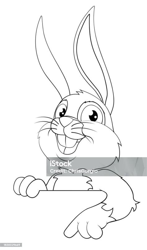 Easter Bunny Rabbit Cartoon Character Peeking Sign Stock Illustration