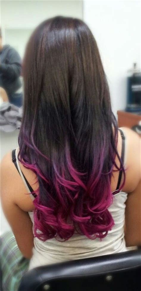 Dark brown/ almost black hair with dark purple tips. Colorful tips - dip dyed hair! | Colored hair tips, Dip ...