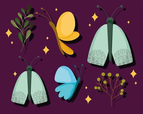 Conjunto De Iconos De Mariposas Vector Premium