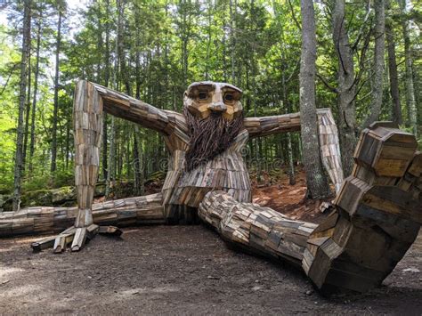 Wooden Troll Sculpture At Coastal Maine Botanical Gardens In Boothbay