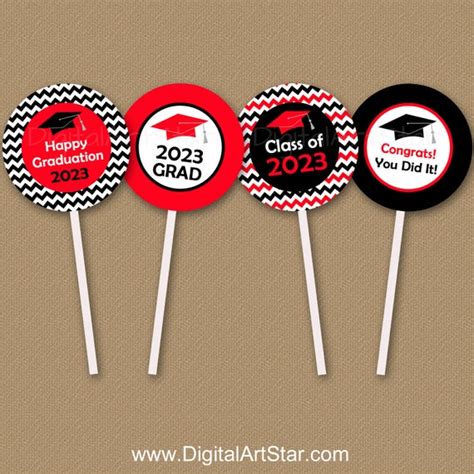 Graduation Cupcake Toppers 2023 Red And Black Graduation Decorations