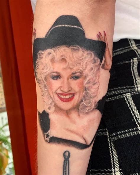 Reliastic Dolly Parton Portrait Tattoo On The Forearm