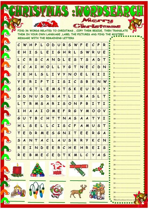 Make your own custom word search with our free generator. Christmas : wordsearch with a hidden message KEY included worksheet - Free ESL printable ...