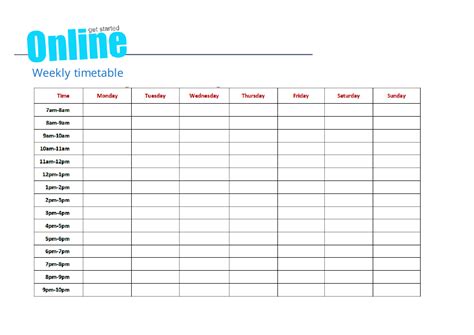 Weekly Timetable Template With Sample Download Printable Pdf