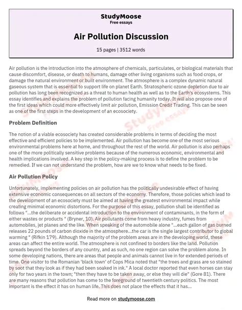 Air Pollution Discussion Free Essay Example