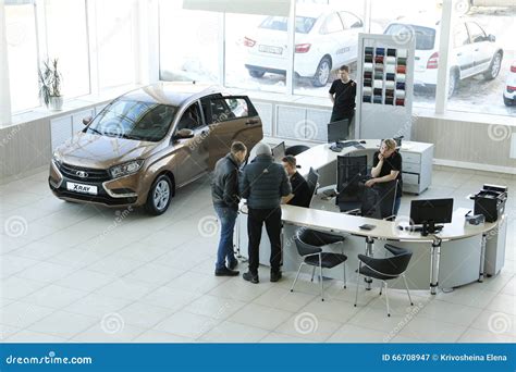 New Russian Car Lada Xray During Presentation 14 February 2016 In The Automobile Showroom Of De