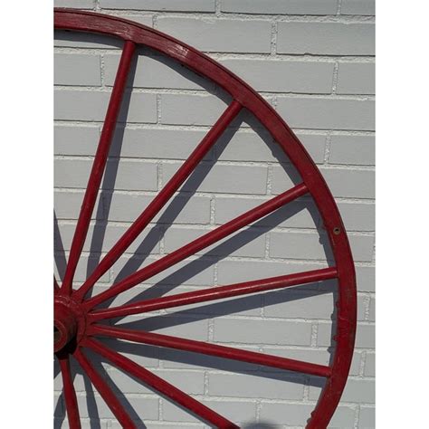 Antique Red Wooden Wagon Wheel 43” Diameter 16 Spoke Nice Chairish