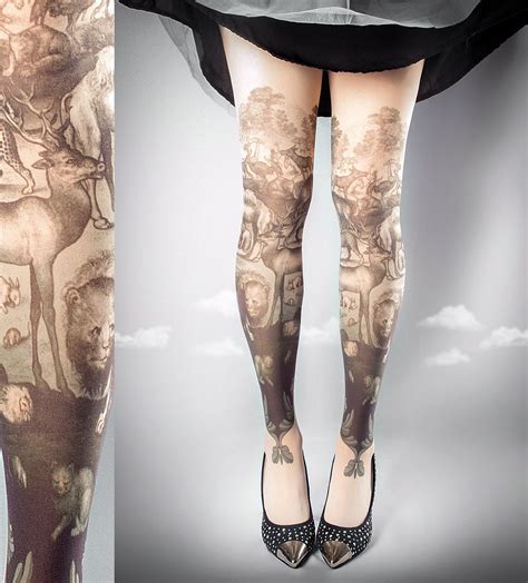 Tattoo Tights Noah S Ark Nude Closed Toe One Size Full Etsy Canada
