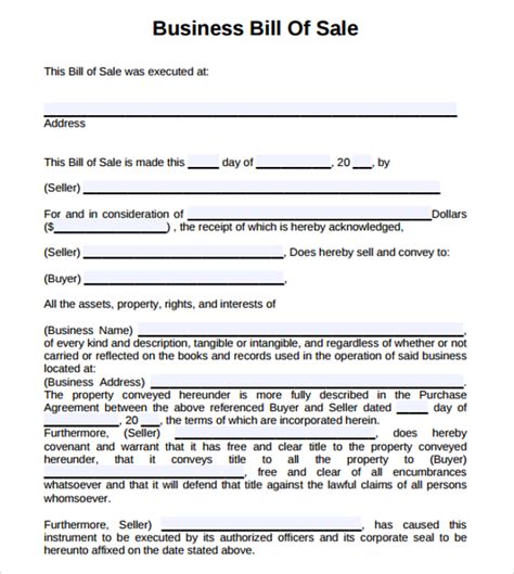 Business Form Template Bill Of Sale