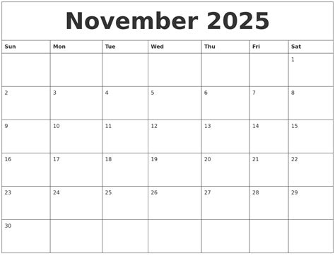 November 2025 Free Monthly Printable Calendar