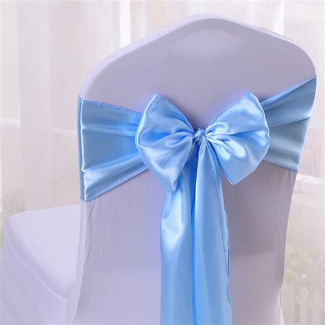 Wholesales 30pcs Light Blue Satin Chair Bow Sashes Ribbon For Wedding