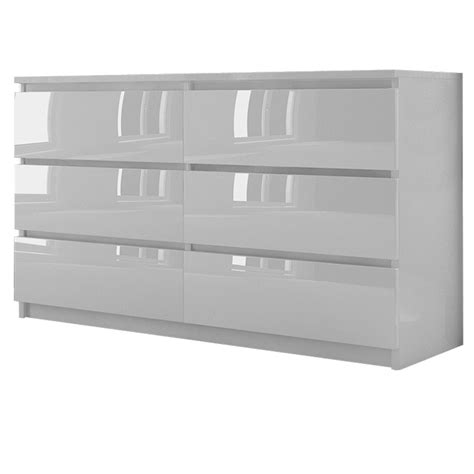 Chest Of 6 Drawers 140cm High Gloss Sideboard White Sideboard Ebay