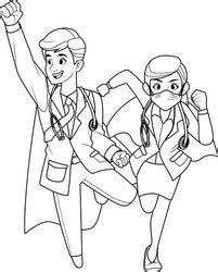 Super Female Doctors Staff Comic Characters Vector Image