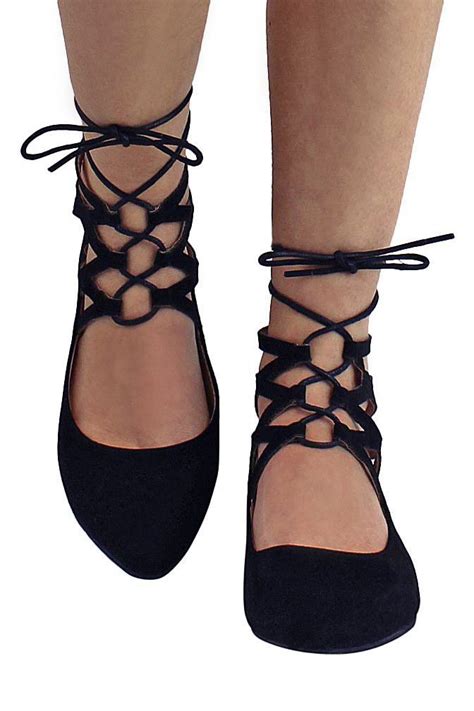 Lace Up Suede Style Womens Ballet Flats Lace Up Ballet Flats Fashion