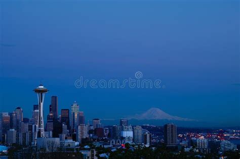 Seattle Skyline During Blue Hour Stock Photo Image Of Washington