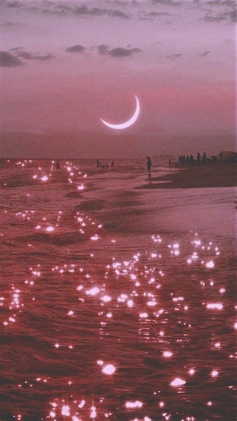 Pink Laguna Beach Bling Bling Moon Sunset Moon And Stars Wallpaper