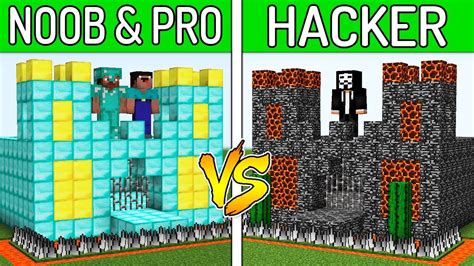 Minecraft Battle Noob Vs Pro Vs Hacker Castle House Challenge