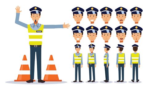traffic policeman in various views cartoon style 3374175 vector art at vecteezy