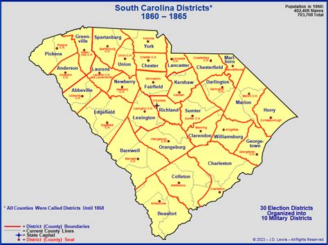 South Carolina In The American Civil War Districts Counties 1860