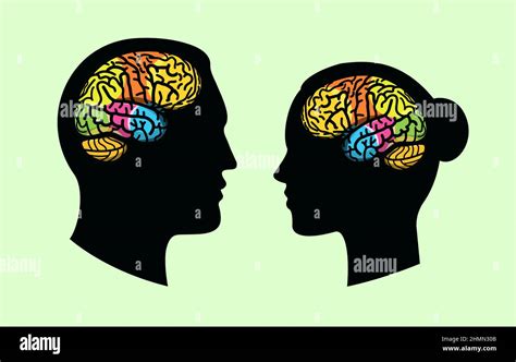 Brain Convolutions In Male And Female Black Human Head Silhouette Flat