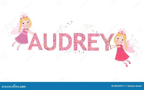 Audrey Name Lettering Tinsels Vector Illustration