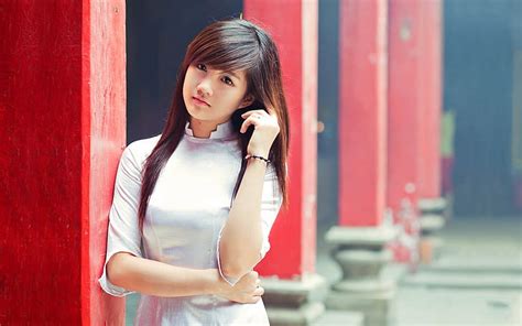 3840x2160px free download hd wallpaper beautiful asian girl women s white 3 4 sleeve dress