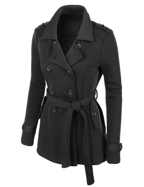 Le3no Womens Classic Double Breasted Pea Coat Jacket With Pockets