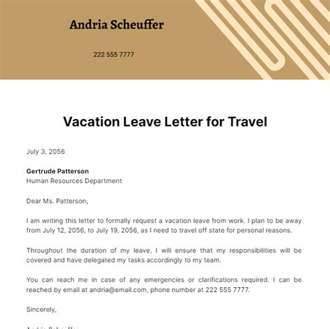 Vacation Leave Letter For Travel Template Edit Online Download Example Template Net