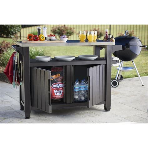 Keter Unity Xl 78 Gal Grill Serving Prep Station Cart With Patio