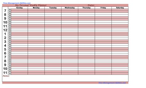 Printable Personal Weekly Planner | Templates at allbusinesstemplates.com
