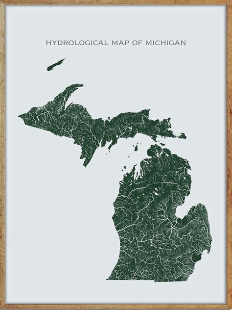 Michigan Hydrological Map Of Rivers And Lakes Michigan Rivers Etsy