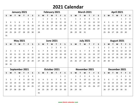 2022 Free Printable Yearly Calendar 6 Templates Blank Printable