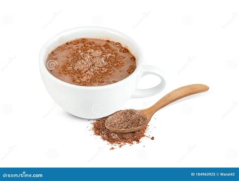 hot chocolate with coffee cup and cocoa powder isolated on white background stock image image