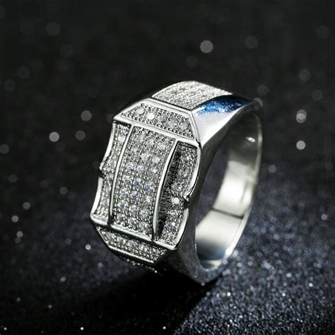 Luxury Brand Full Off Rhinestone Crystal Rings Silver Ring Men Jewelry