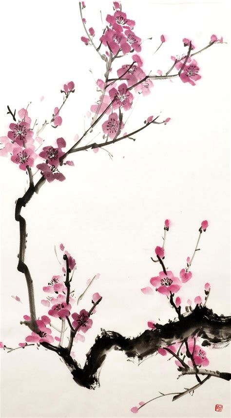Sumi E Plum By Bsshka On Deviantart Cherry Blossom Art Blossoms Art