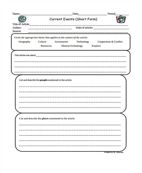 Current Event Sheet Printable