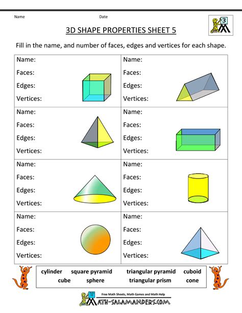 3d Shapes Worksheets Pdf Thomas Knoxs 3rd Grade Math Worksheets