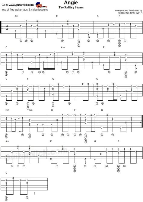 Rolling Stones Angie Guitar Chords