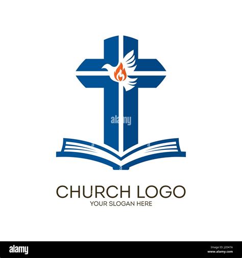 Church Logo Christian Symbols Bible Cross And Holy Spirit Dove