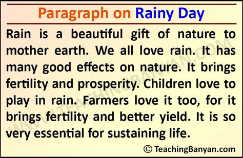 Short And Long Paragraph On Rainy Day In English For Students