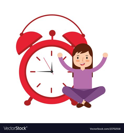 Girl Cartoon Wake Up Clock Alarm Royalty Free Vector Image