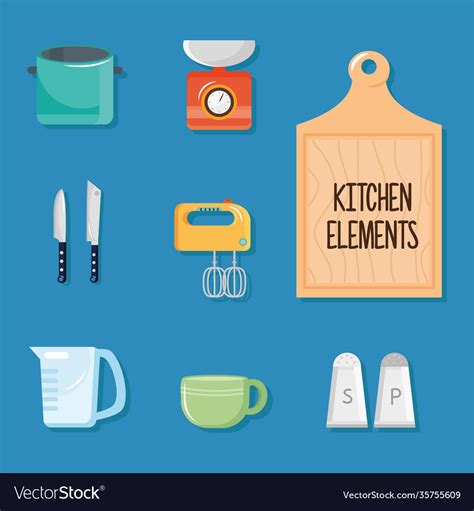 Bundle Eight Kitchen Utensils Set Icons Royalty Free Vector