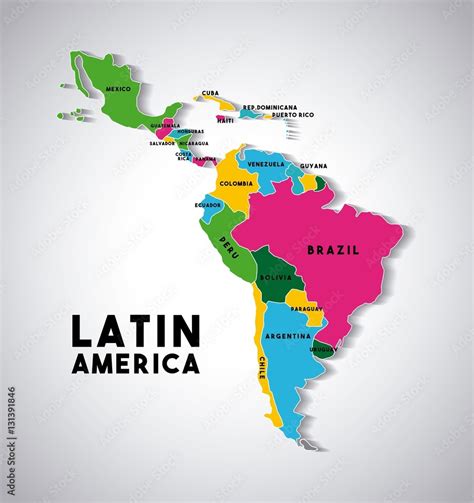 Vecteur Stock Map Of Latin America With The Countries Demarcated In Different Colors Colorful