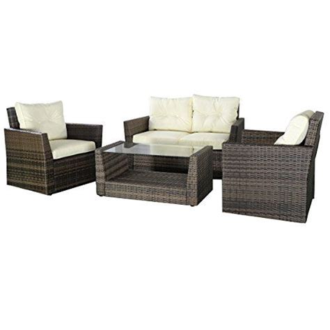 Goplus 4pc Rattan Sofa Furniture Set Patio Lawn Cushioned Seat